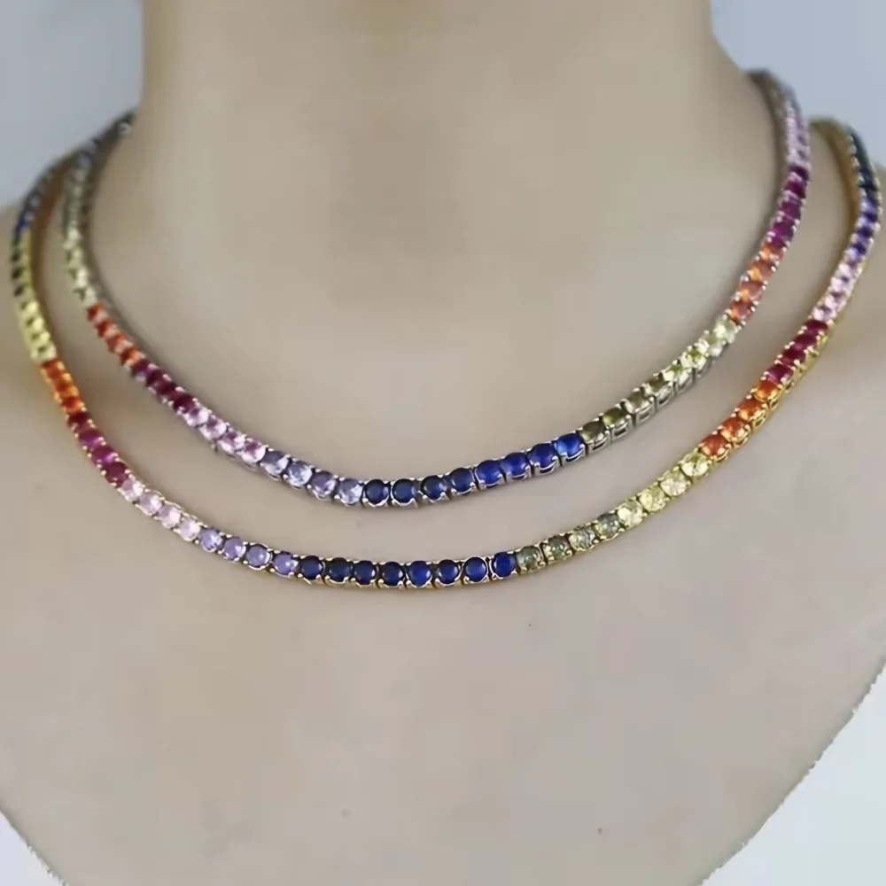 🎉🎉NEW🎉🎉 GORGEOUS!! 4MM 5A Multicolor CZ Necklace In SILVER Hardware